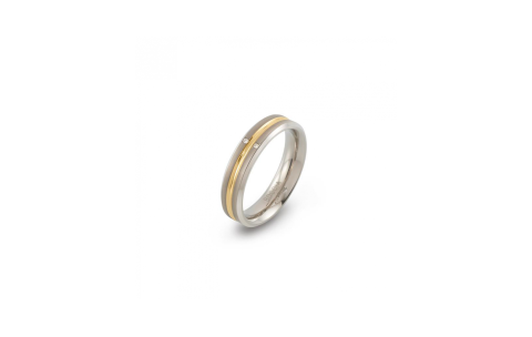 Boccia Ring, titanium/verguld met diamant 0.01ct. model 0144-01 breedte:5mm. - 24703