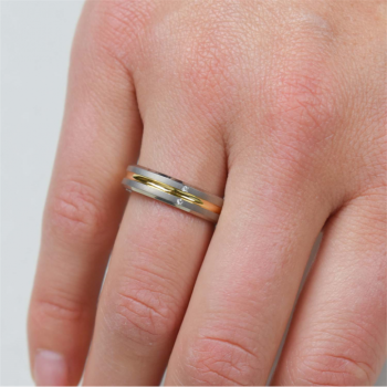 Boccia Ring, titanium/verguld met diamant 0.01ct. model 0144-01 breedte:5mm. - 24703