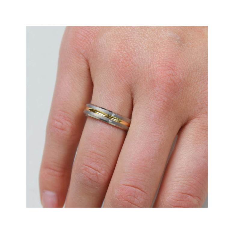 Boccia Ring, titanium/verguld met diamant 0.01ct. model 0144-01 breedte:5mm. - 24703