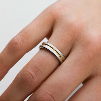 Boccia Ring, titanium model 0144-02 breedte: 5mm. deels verguld - 24704