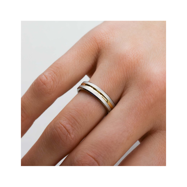 Boccia Ring, titanium model 0144-02 breedte: 5mm. deels verguld - 24704