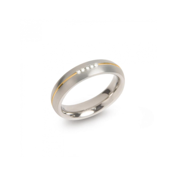 Boccia Ring, titanium/verguld met diamant 0.025ct. model 0130-04 breedte:5mm. - 24702