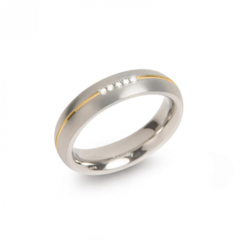Boccia Ring, titanium/verguld met diamant 0.025ct. model 0130-04 breedte:5mm. - 24702