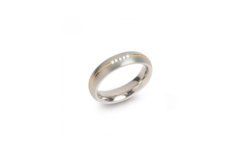 Boccia Ring, titanium/verguld met diamant 0.025ct. model 0130-04 breedte:5mm. - 24702