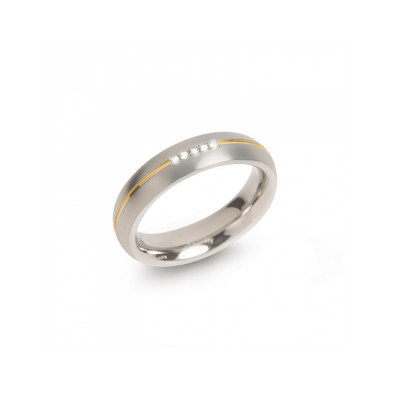 Boccia Ring, titanium/verguld met diamant 0.025ct. model 0130-04 breedte:5mm. - 24702