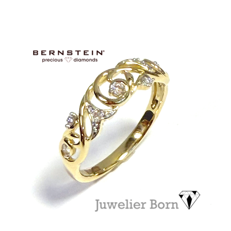 Bernstein Ring, 14krt.goud met diamant totaal 0,10ct. (maat 17,5) - 24441 Bernstein Ring, 14krt.goud met diamant totaal 0,10ct. (maat 17,5) - 24441