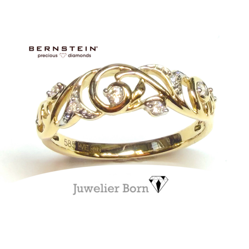 Bernstein Ring, 14krt.goud met diamant totaal 0,10ct. (maat 17,5) - 24441 Bernstein Ring, 14krt.goud met diamant totaal 0,10ct. (maat 17,5) - 24441