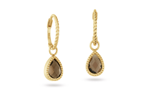 Jackie Oorringen, 14krt.goud "Amstel Smoky Quartz Hoops" (1x10mm.) - 24453