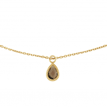Jackie Collier, 14krt.goud met hanger "Amstel Smoky Quartz Necklace"  (lengte -40-43-45cm.) - 24454