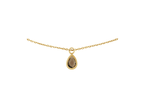 Jackie Collier, 14krt.goud met hanger "Amstel Smoky Quartz Necklace"  (lengte -40-43-45cm.) - 24454