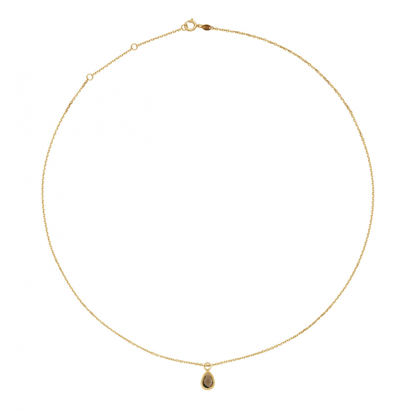 Jackie Collier, 14krt.goud met hanger "Amstel Smoky Quartz Necklace" (lengte -40-43-45cm.) - 24454 Jackie Collier, 14krt.goud met hanger "Amstel Smoky Quartz Necklace" (lengte -40-43-45cm.) - 24454