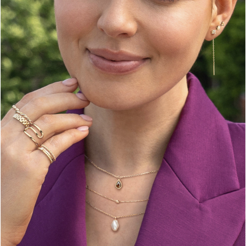 Jackie Collier, 14krt.goud met hanger "Amstel Smoky Quartz Necklace" (lengte -40-43-45cm.) - 24454 Jackie Collier, 14krt.goud met hanger "Amstel Smoky Quartz Necklace" (lengte -40-43-45cm.) - 24454