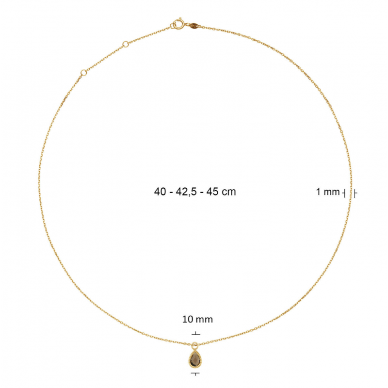 Jackie Collier, 14krt.goud met hanger "Amstel Smoky Quartz Necklace" (lengte -40-43-45cm.) - 24454 Jackie Collier, 14krt.goud met hanger "Amstel Smoky Quartz Necklace" (lengte -40-43-45cm.) - 24454