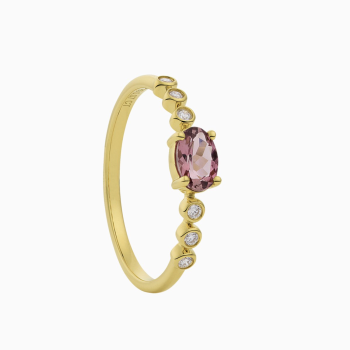 Eclat Ring, 14krt.goud met toermalijn en diamant totaal 0,07ct. (maat 17,5) - 24456
