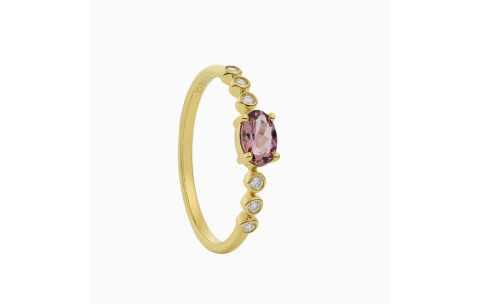 Eclat Ring, 14krt.goud met toermalijn en diamant totaal 0,07ct. (maat 17,5) - 24456