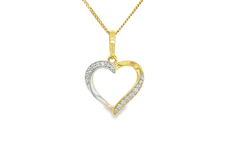 Hanger, 14krt.bicolour goud met zirkonia hart excl.collier (15,5x22mm.) - 24459