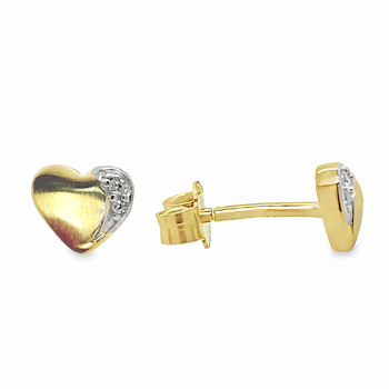 Oorknoppen, 14krt.goud hart met zirkonia (5,5mm.) - 24460