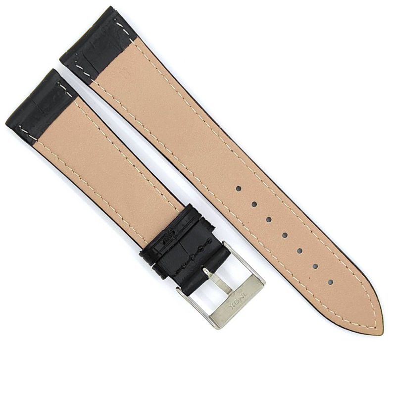 Horlogeband 22mm Zwart Krokodillenprint - 24467