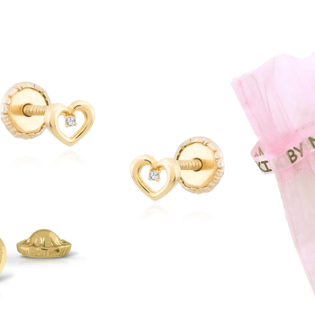 BY NIKKI Oorknoppen, 14krt.goud hart met diamant (4,5mm.) - 24485