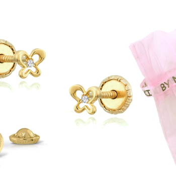 BY NIKKI Oorknoppen, 14krt.goud vlinder met diamant (4mm.) - 24486