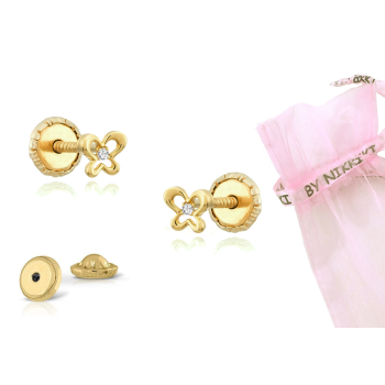 BY NIKKI Oorknoppen, 14krt.goud vlinder met diamant (4mm.) - 24486 BY NIKKI Oorknoppen, 14krt.goud vlinder met diamant (4mm.) - 24486