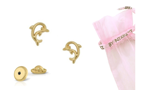 BY NIKKI Oorknoppen, 14krt.goud dolfijn (6mm.) - 24487