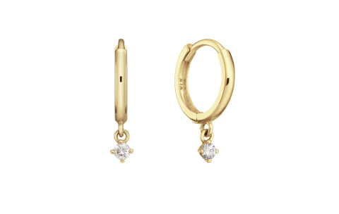 Jackie Oorringen, 14krt.goud  met wit topaas "Shining Star WTop Hoops" (15x1,6mm.) - 24493