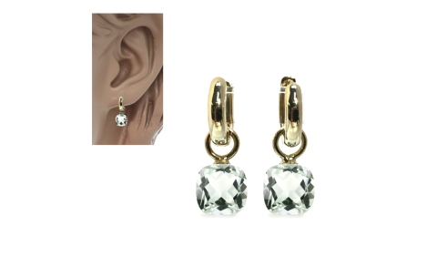 Oorbedels, 14krt.goud (Prasioliet cushion 8x8mm.) excl.oorringen! - 24498