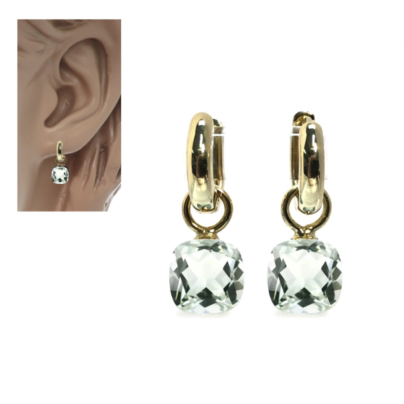 Oorbedels, 14krt.goud (Prasioliet cushion 8x8mm.) excl.oorringen! - 24498 Oorbedels, 14krt.goud (Prasioliet cushion 8x8mm.) excl.oorringen! - 24498