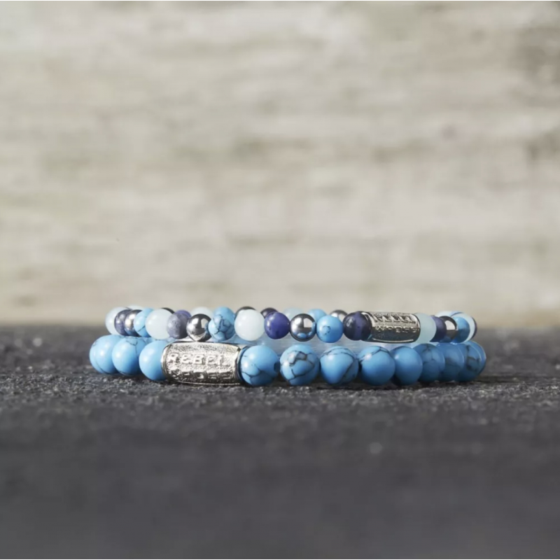 Rebel and Rose Armband "Blue Summer Vibes" met Sodaliet, Hematiet, Art. Turquoise, Jade (maat S: 16,5cm) - 24524 Rebel and Rose Armband "Blue Summer Vibes" met Sodaliet, Hematiet, Art. Turquoise, Jade (maat S: 16,5cm) - 24524