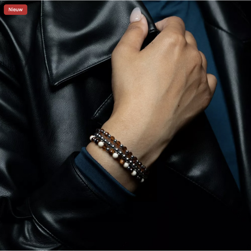 Rebel and Rose Armband "Autumn Love Glam Rocks Silver" met Fossil, Tijgeroog, Hematiet, Glas Rock (maat S: 16,5cm) - 24526 Rebel and Rose Armband "Autumn Love Glam Rocks Silver" met Fossil, Tijgeroog, Hematiet, Glas Rock (maat S: 16,5cm) - 24526
