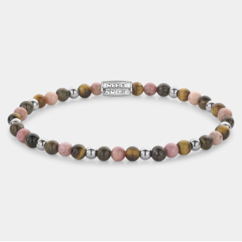 Rebel and Rose Armband "Winter Glow" met Tijgeroog, Rhodochrosiet, Bronziet (maat S: 16,5cm) - 24528