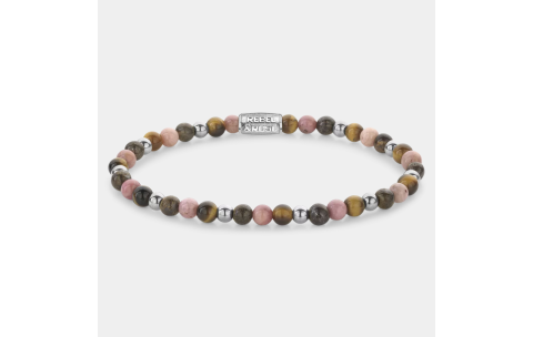 Rebel and Rose Armband "Winter Glow" met Tijgeroog, Rhodochrosiet, Bronziet (maat S: 16,5cm) - 24528