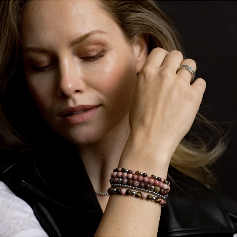 Rebel and Rose Armband "Rose Garden" met Tijgeroog, Rhodochrosiet (maat S: 16,5cm) - 24529 Rebel and Rose Armband "Rose Garden" met Tijgeroog, Rhodochrosiet (maat S: 16,5cm) - 24529