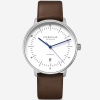 Sternglas Naos XL Automaat horloge met witte wijzerplaat en donkerbruine leren band