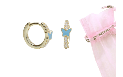 BY NIKKI Oorringen, zilver verguld vlinder met zirkonia (diameter: 10mm.) - 24555