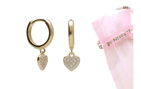 BY NIKKI Oorringen, zilver verguld met zirkonia hart (diameter:10mm.) - 24556