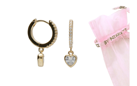 BY NIKKI Oorringen, zilver verguld met zirkonia hart (diameter:10mm.) - 24557