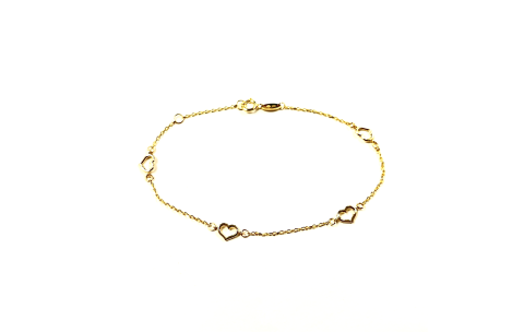 Armband, 14krt.goud met hartjes (lengte: 16,5-18,5cm.) - 24561