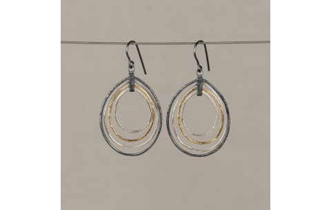 Jeh Jewels Oorhangers, model 21470 zilver/oxie/verguld (lengte 5,5cm.) - 24579