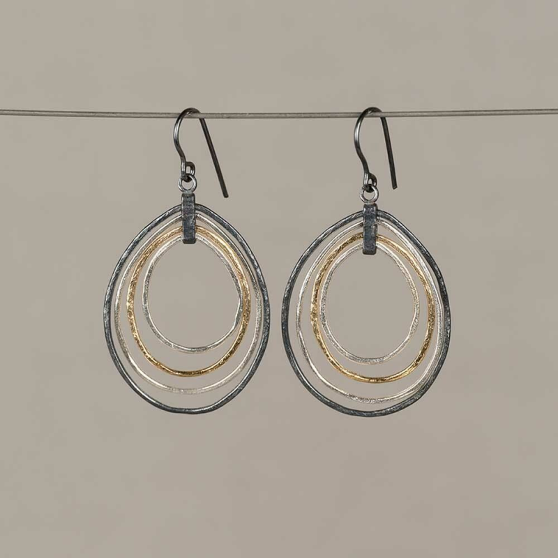 Jeh Jewels Oorhangers, model 21470 zilver/oxie/verguld (lengte 5,5cm.) - 24579