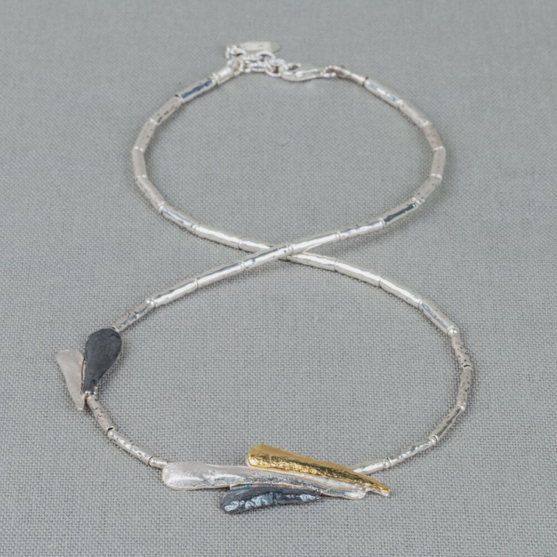 Jeh Jewels Collier, model 21385 TUBES vlieger zilver/oxie/verguld (lengte: 43,5 cm) - 24581