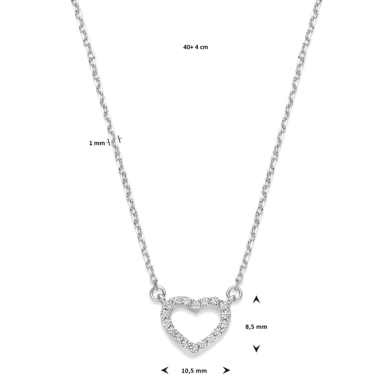 Collier, zilver gerhodineerd hart zirkonia (lengte: 40-44cm.) - 24587