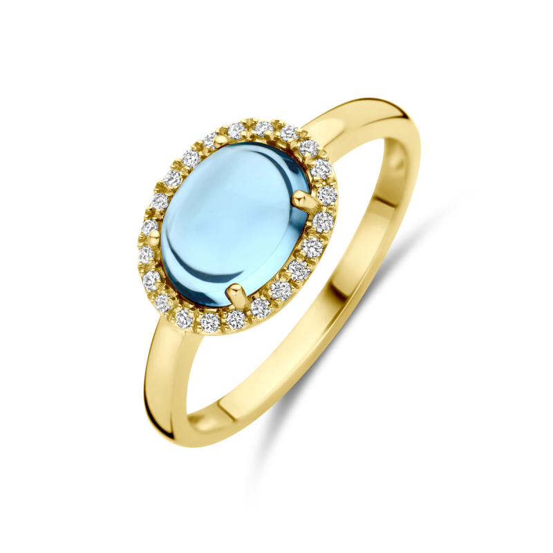 Ring, 14krt.goud met 0,09ct. diamant en ovaal topaas (maat 17,75) - 24609