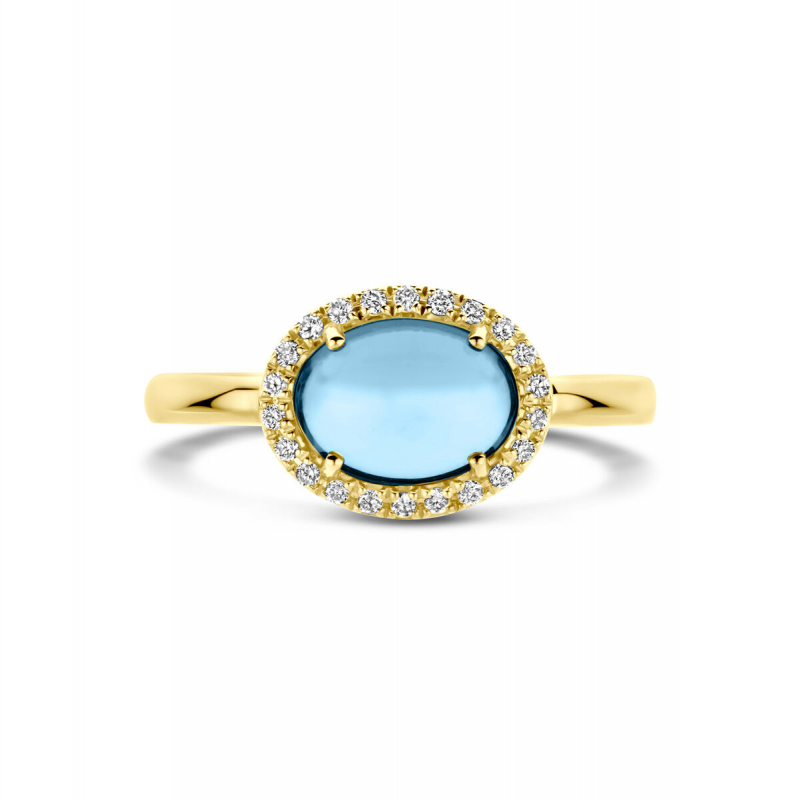 Ring, 14krt.goud met 0,09ct. diamant en ovaal topaas (maat 17,75) - 24609