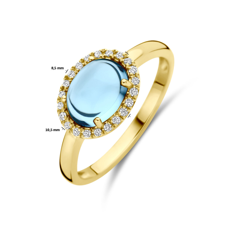 Ring, 14krt.goud met 0,09ct. diamant en ovaal topaas (maat 17,75) - 24609