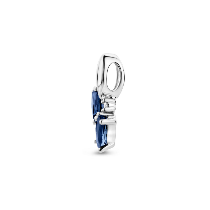 Hanger, 14krt.witgoud met saffier en diamant totaal 0.02ct h p1 13 mm - 24615