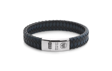 Rebel and Rose Armband Braided Flat 925 Black&Blue (maat: Medium17,5cm) - 24623