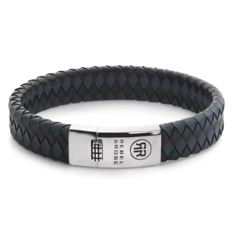 Rebel and Rose Armband Braided Flat 925 Black&Blue (maat: Medium17,5cm) - 24623 Rebel and Rose Armband Braided Flat 925 Black&Blue (maat: Medium17,5cm) - 24623