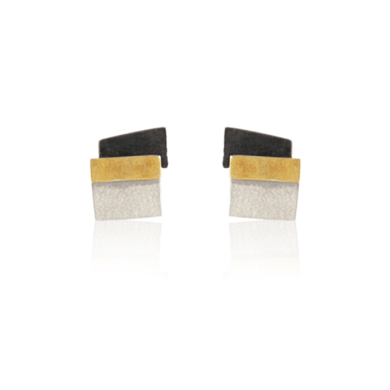 AUDAR Oorknoppen, model 1800 zilver met 18 krt.goud (10x12mm.) - 24640